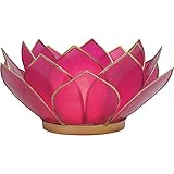 Luna Bazaar 3-Layer Capiz Lotus Candle Holder (2.25-Inch, Fuchsia Pink, Gold-Edged) - For Use with Tea Lights - For Home Decor, Parties, and Wedding Decorations