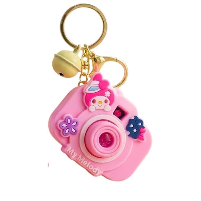 Cute Mini Projector Camera Toy Keychain with Light Projection, Multicolor Cartoon Design with Bell for Kids and Girls, Pink colour-image-48