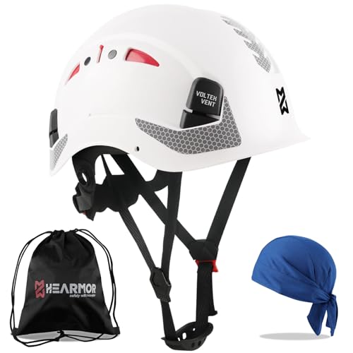 HEARMOR Baustellenschutzhelm EN397-zertifizierter Verstellbarer ABS-Schutzhelm mit 6-Punkt-Ratschensystem inkl. Kühlungsfutter und Tragetasche - für alle Arbeitsplätze geeignet