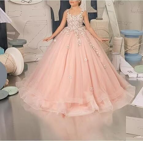 Flower Girl Dresses for Wedding Lace Appliques Puffy Tulle Pageant Dresses for Girls First Communion Dress Ball Gown2