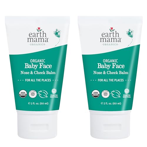 Image of Earth Mama Organic Baby Face Nose & Cheek Balm | Moisturizer with Calendula Oil for Dry Skin Care, Natural Petroleum Jelly Alternative (2-Fluid Ounce, 2-Pack)