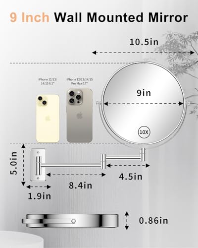 Gospire 8541786311 9 Inch Large Size Wall Mount Makeup Mirror thumb #1