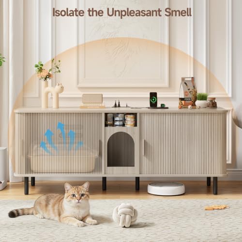 Image of ONBRILL 65 Inches Cat Litter Box Enclosure for 2 Cats, White