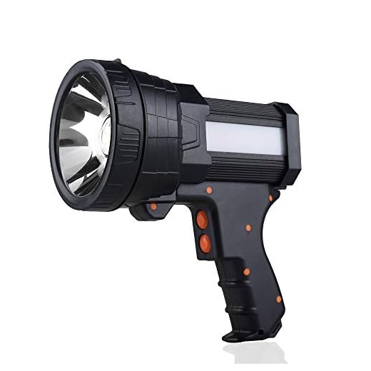 YIERBLUE Rechargeable spotlight, Super Bright 6000 Lumen LED Flashlight Handheld spotlight 10000mAh Long Lasting Large Flashlight Searchlight and Flood Camping Flashlight with Foldable Tripod (Black)