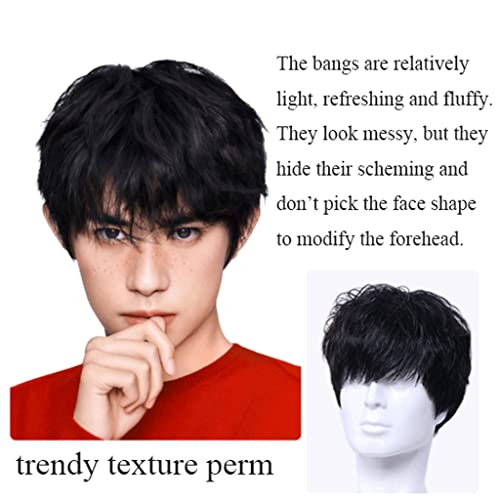 Fluffy Perucas masculinas fofas natural realista peruca para homens cabelo humano capaz e refrescant