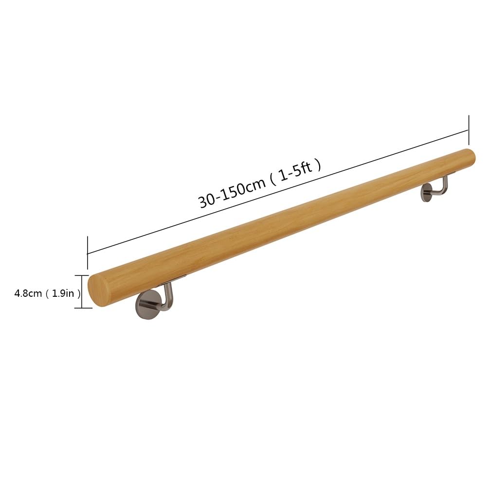 Ringhiera per Scale da 30-150 cm, Corrimano per Scale in Legno Antiscivolo, Barre di Supporto di Sicurezza, Passamano per Corridoio, Attico, Terrazza, Veranda, Giardino(120cm/4ft)