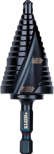 Klein Tools QRST11 Broca escalonada, espiral de liberación rápida, doble estriado, 78 a 1-18 pulgadas, vástago hexagonal, acero cortado, madera,