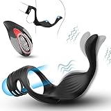 Buntune Penisring Vibrator mit Analvibrator 2 in 1 Vibrierende Cockring für Herren mit 12 Vibrationsmodi Dehnbar Silikon Penisringe Butt Plug Fernbedienung Perineum Stimulator Sexspielzeug Für Männer