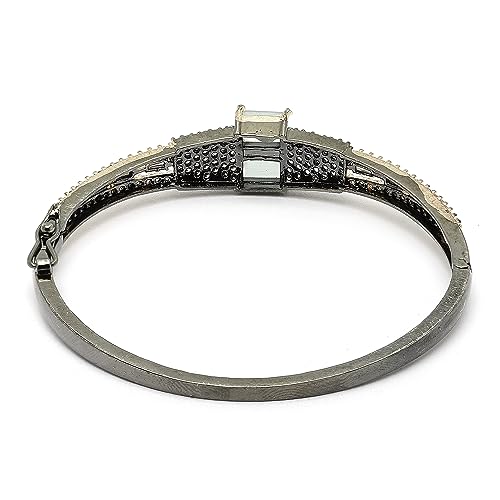 Image of ZENEME Rhodium-Plated Square Shaped American Diamond Studded Kada Bracelet For Girls and Women