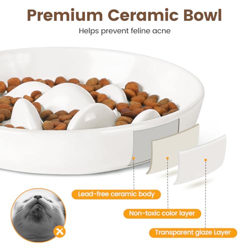 PETTOM Anti Schling Napf Katze Erhöht, Keramik Antischlingnapf Katze, Slow Feeder Katzen Nassfutter, Antischlingnapf für Katzen und Kleine Hunde