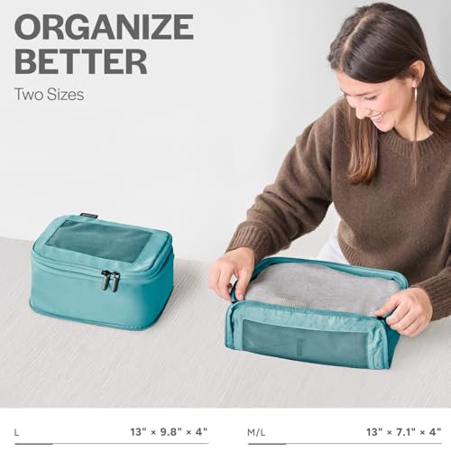 Image of Aerotrunk Compression Packing Cubes for Travel - Luggage Organizer Bags - Double Zipper Packing Cubes for Suitcases (2-Pack, Teal)