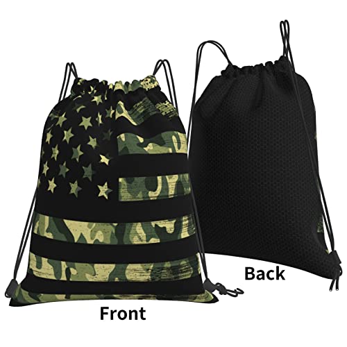 American Flag Green Camo Drawstring Backpack Sport Swim Bag Gym Sack String Bag Dance Bag Sackpack For Women Men2