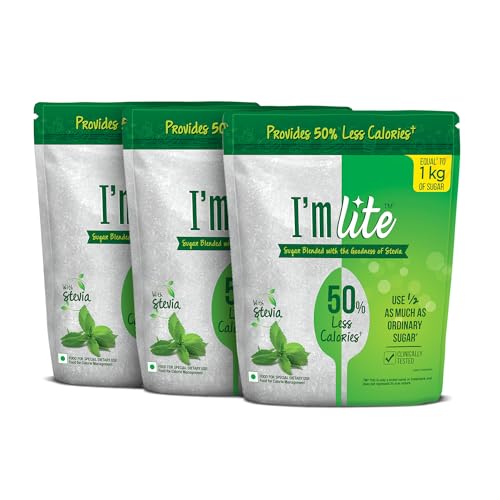 Image of I'm Lite - Sugar blended with Stevia, 50% less calories, 500 g Pouch (Pack of 3)