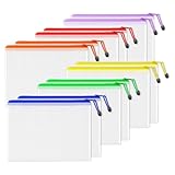 SUNEE Plastic Wallets A4, 12 Pack Mesh Zip Lock Document Wallets & File Bags, Waterproof Plastic Folders A4 for School, Office, Home and Travel Storage - 6 Colours