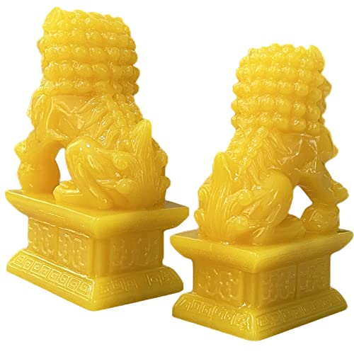 Briskfeel Feng Shui Porsperity Statues 2 Pcs Fu Foo Dogs Pair Of Guardian Lion Best Housewarming Congratulatory To Ward Off Evil Energy Home Feng Shui Decor (Yellow) #TOP3