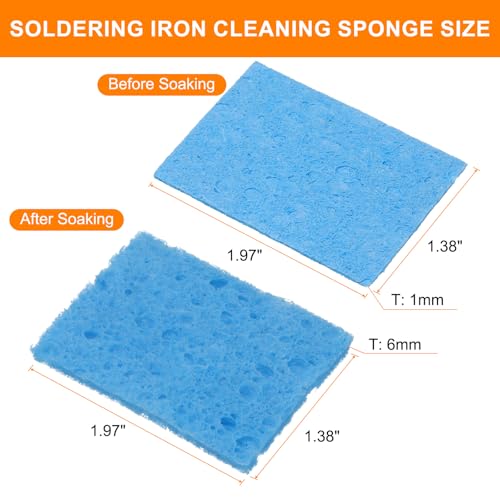 Image of HARFINGTON 4pcs Soldering Iron Cleaning Sponge 1.97 inch x 1.38 inch Replacement Sponge High Temperature for Cleaning Welding Soldering Iron Tip, Blue