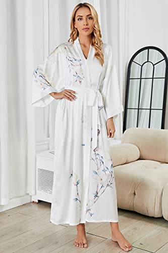 Women's Silk Kimono Robes Long Bathrobes Female Sleepwear Floral Print Wedding Robe Nightgown Satin Bridesmaid Robes3