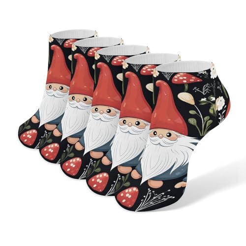 5 Pairs Ankle Socks Soft Breathable No Show Socks Comfortable Cotton Low Cut Casual Socks for Women Men Cute Gnomes