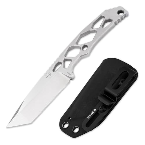 BÖKER PLUS Superlight Tanto Skelett Messer feststehend 42a konform - Neck Knife mit Kydex-Scheide & Gürtel-Clip Tactical Knife mit 7 3 cm D2 Tanto-Klinge Fixed Ganzstahl Outdoor Messer