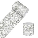 HOMETITUTE Wallpaper Border Peel and Stick Decorative Wall Trim Self Adhesive Embossed Floral Accent Strip for Ceiling Edge Door Frame Living Room Mirror Border 4x196 Inch White Stone Textured Design