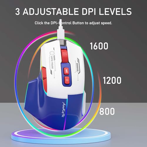 Image of Wireless Gaming Mouse，Rechargeable Mouse with 3 Adjustable DPI up to 1600, 7 Programmable Keys, RGB Breathing Lights, Compatible with Laptop, Chromebook, PC, Desktop, Mac, Notebook(Blue)
