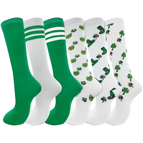WILLBASIC 6 Pairs St Patricks Day Knee High Socks Cover