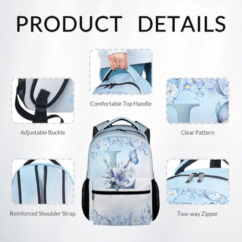School Backpack for Girls, Butterfly Backpacks with Lunch Box, Butterfly Bookbags Initial School Bag for Kids, 17 Inch Monogram Bookbag Large Capacity (Letter L)3