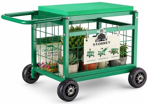 Garden Seat with Wheels Rolling Garden Stool Heavy Duty Gardening Cart with Seat and 20 Quart Storage Space Use for Patio Yard and Outdoors