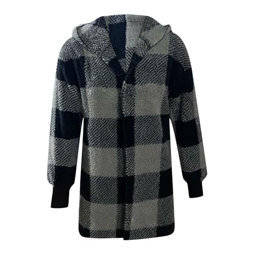 Womens Winter Coats Warm Plush Hooded Jackets Zip Up Button Cardigan Trendy Plaid Fleece Fuzzy Outerwear4
