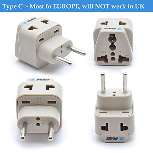 OREI 7 World Travel Adapter Plug Set Safe Grounded for Europe, Germany, Italy, S. Africa, China, Australia, UK, India and More4