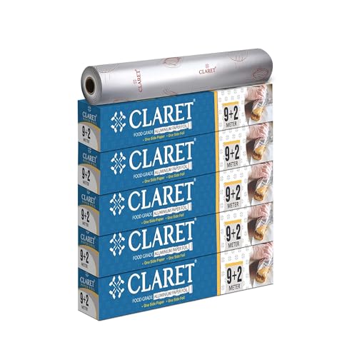 Image of Claret 2 in 1 Aluminium Foil and Butter Paper Roll for Kitchen Wrapping | 9+2 Meters | Food Grade Non-Stick Sheet for Roti, Lunch Box, and Baking (Pack of 5)