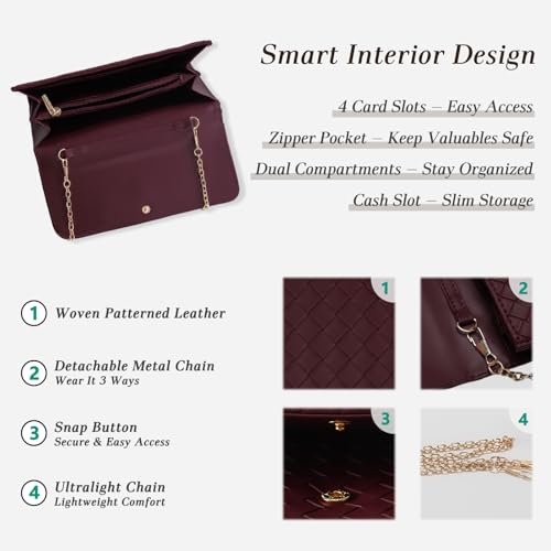 Image of U+U Small Crossbody Bags for Women, Cell Phone Purse Mini Clutch Bag with Removable Chain, Card Slots - Lightweight Purse