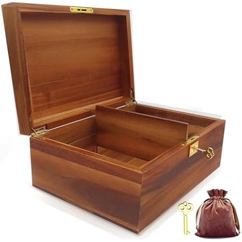 WELITTCON Wood Box Large Decorative Wooden Storage Box with Hinged Lid and Locking Key Premium Acacia Keepsake Chest Box Memory Gift Wooden Boxes 11 X 8.5 X 5 Inches Cover