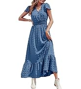PRETTYGARDEN Womens Dresses Boho 2024 | Short Sleeve, V Neck, Swiss Dot, Ruffle Tiered