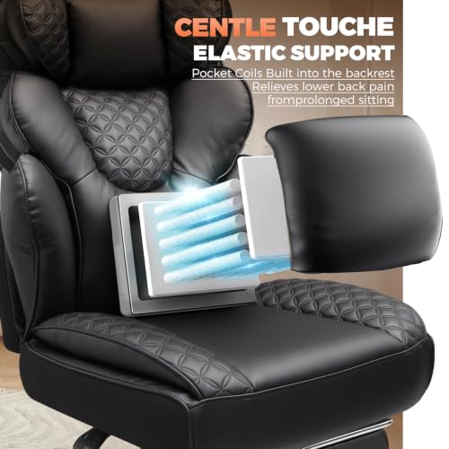 Image of COMHOMA Big and Tall Office Chair with Upgrade Footrest, Heavy Duty Gaming Chair High Back Executive Chair with Spring Lumbar Support for Lower Back Pain Relief, 150Reclining Adjustable Armrests