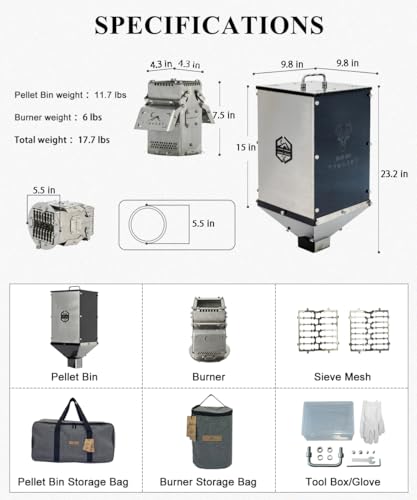 Image of TOMOUNT Pellet Bin with Burner for Tent Stove 304 Stainless Steel for Wood Stove