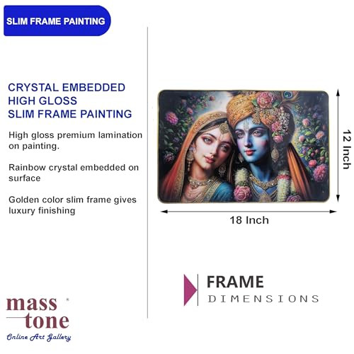 Image of Masstone Radha Krishna Crystal Embedded High Gloss Wall Painting, Golden Slim Frame, 45x30 Cm Wall Art for Living Room, Bedroom, Office & Home Decor (CRG54)