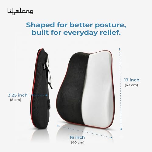 Image of Lifelong Back & Lumbar Support Car Seat Cushion | Memory Foam Car Pillow for Back Side | Office Chair & Seat Backrest for Back Pain Relief, Comfortable Long Drive & Daily Commute | Washable Cover