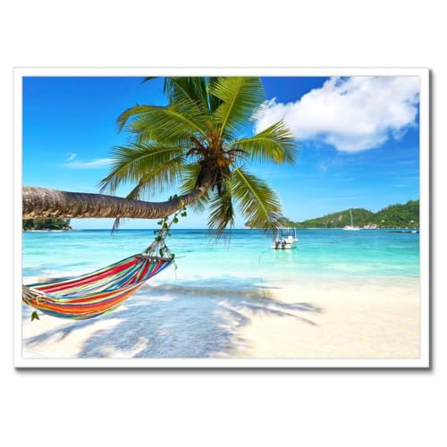 Cadre déco palmiers et paysage tropical pour un salon évasion 70x50cm