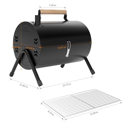 Przenośny grill na węgiel drzewny, z kominem, klipsy, rękawiczki, dwustronne miejsce do grillowania, mini grill na węgiel drzewny, na zewnątrz, kemping, przyjęcie na podwórku