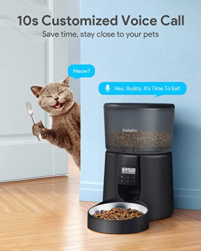 Automatic Cat Feeders,Katalic Clog-Free 4L Cat Food Dispenser With Sliding Lock Lid Storage Timed Feeder For Cat And Dogs With Voice Recorder, Programmable Meal & Portion Automatic Feeder #TOP3