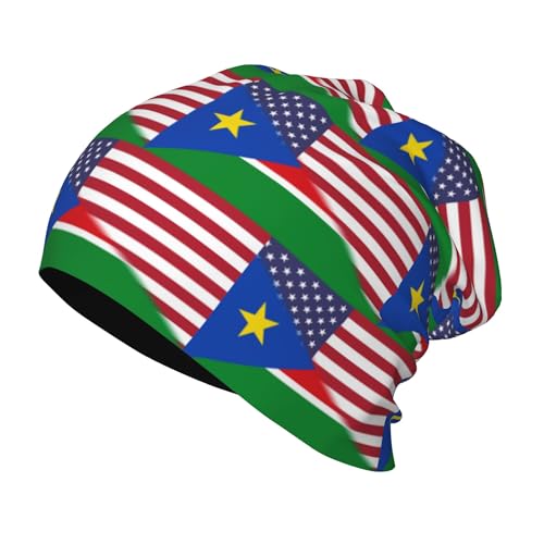 American Flag and South Sudan Flag Kids Leisure Elastic Knitted Hat Junior Large Size Knit Cap Child Beanie Black
