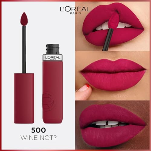 Image of L'Oreal Paris Infallible Matte Resistance Liquid Lipstick, 500 Wine Not | 16H Transfer-Proof Matte Liquid Lipstick, Infused with Hyaluronic Acid, Weightless Velvet Finish, Smudge-Proof