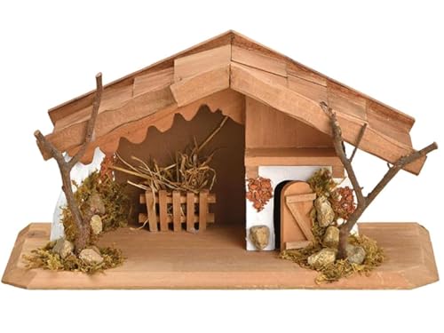 Weihnachtskrippe Krippenstall mit schönen Details aus Kiefernholz 26...