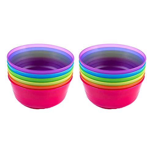 Image of Cuddly Hippo Kids Plastic Dinnerware Set of 12 Multi Color Bowls - Reusable, BPA-Free, Dishwasher Safe and Microwaveable