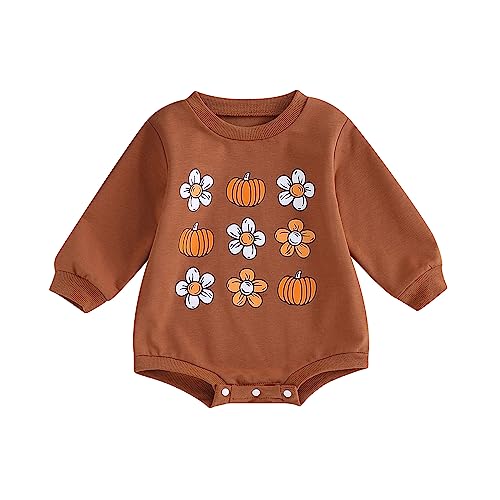 Halloween Baby Girl Boy Clothes Pumpkin Print Sweatshirt Romper Infant Long Sleeve One Piece Romper Fall Outfits