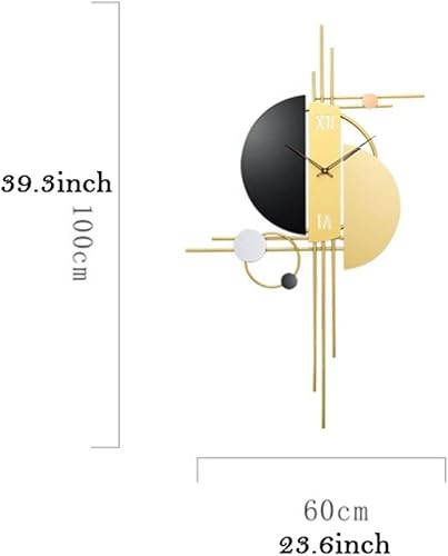 Miniatura 2 de Reloj de pared - Reloj de pared decorativo para decoración de sala de estar, metal negro y dorado, moderno, grande, silencioso, funciona con pilas,