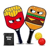 Kids Pickleball Paddle Set of 2 - Burger & French Fries Pickleball Paddles with 2 Balls, Lightweight, Fiberglass, Better Control, Beginner Racket, Perfect Pickleball Gift for Children Ages 4-12, Yoza