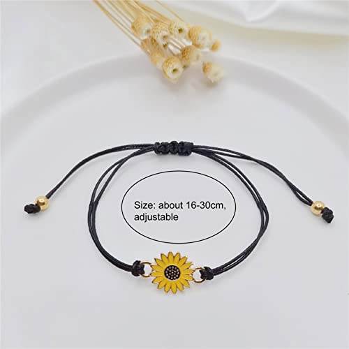 Friendship Bracelet Sunflower Cross Heart Compass Pairing Couple Friendship Bracelet Mother Daughter Best Friend Gift Ladies Girls Adjustable Bracelet for Everyday Wear Brown4