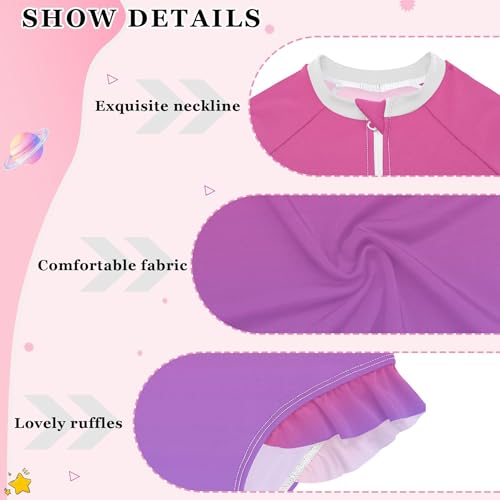 Colorful Violet Gradient Baby Girl Bathing Suit Long Sleeve UPF 50+ One Piece Toddler Swimsuit Size 4t3